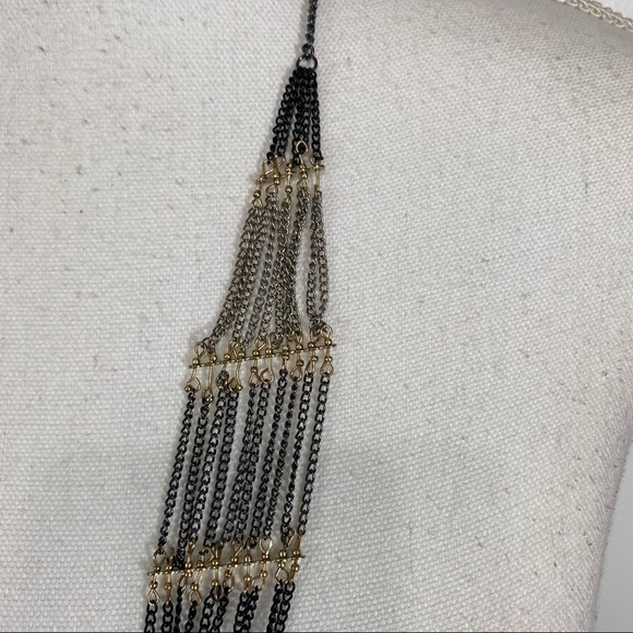 Necklace Long Black Silver Tone and Gold Tone - Picture 2 of 9